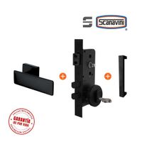 Cerradura de embutir principal SQ negro manilla DERECHA y tirador exterior rectangular