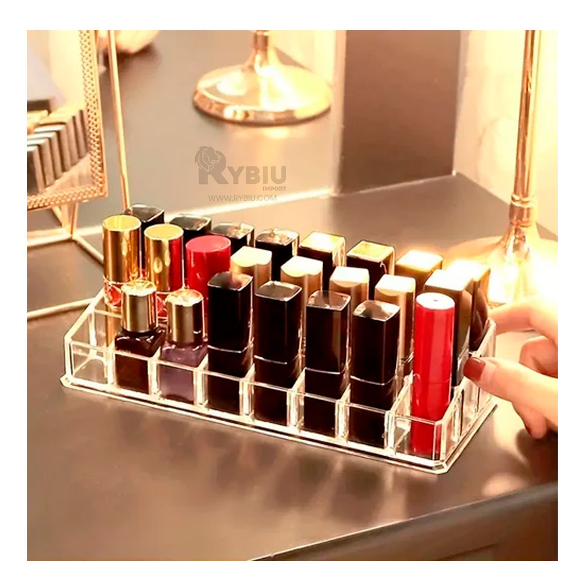 Organizador de Labial 24 Espacios en Transparente Y+Stickers