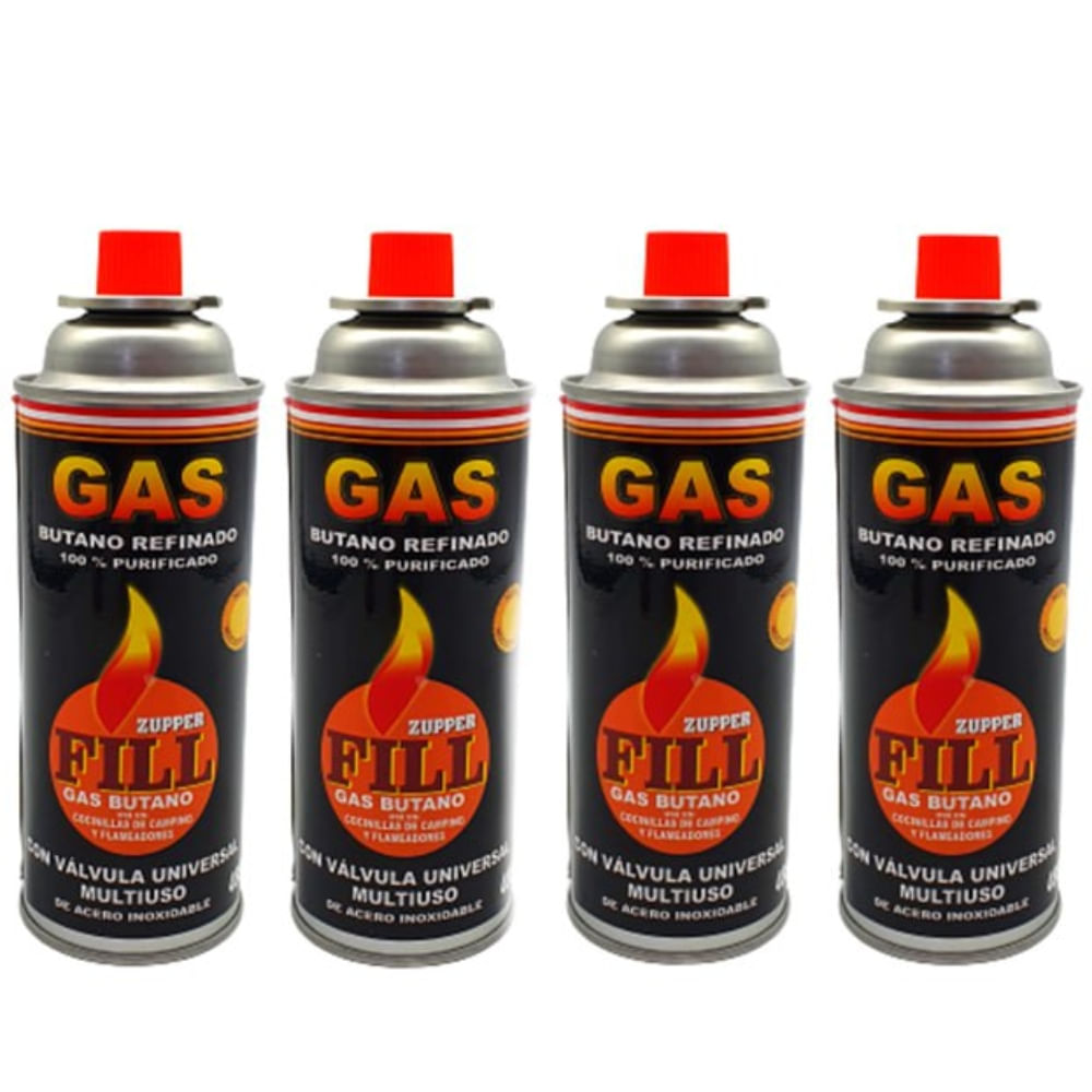 4 Gas Butano Ultra Refinado Valvula Universal Cocinillas Fill