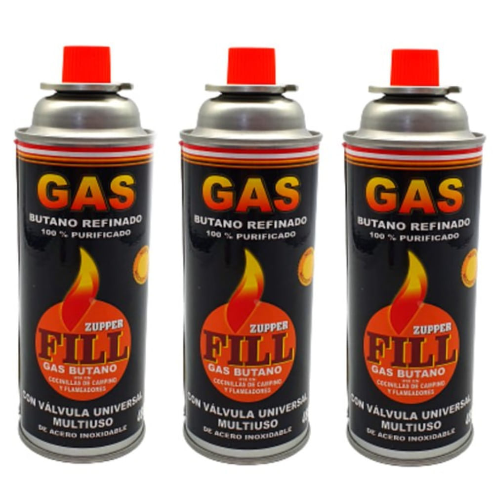 3 Gas Butano Ultra Refinado Valvula Universal Cocinillas Fill