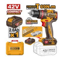 El TALADRO PERCUTOR BRUSHLESS CHUCK METÁLICO INGCO 42V 69NM 1 BATERÍA  CON CARGADOR CIDLI426981