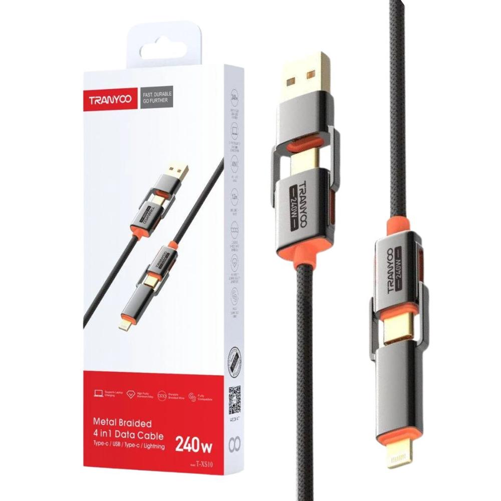 Cable 4 en 1 USB-C/USB a USB-C/Lightning 240W con Chip E-Marker T-XS10