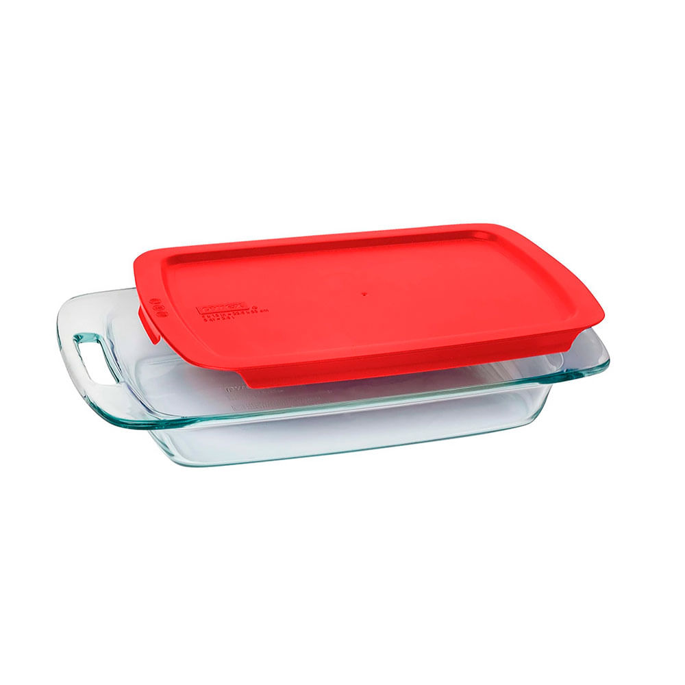 Fuente Rectangular Pyrex Easy Grab 2.8 Lt Tapa Roja 300180