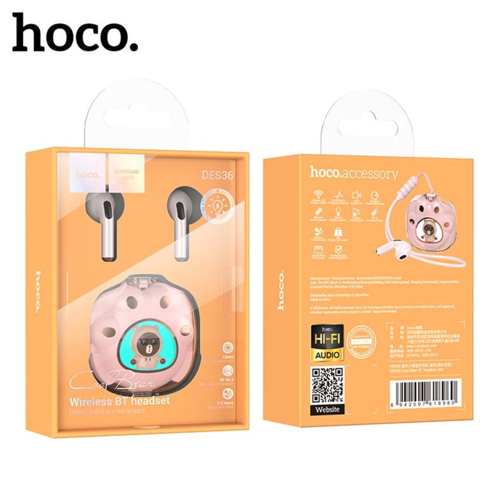 Audífonos Bluetooth HOCO DES36 Cool Bear  Rosado