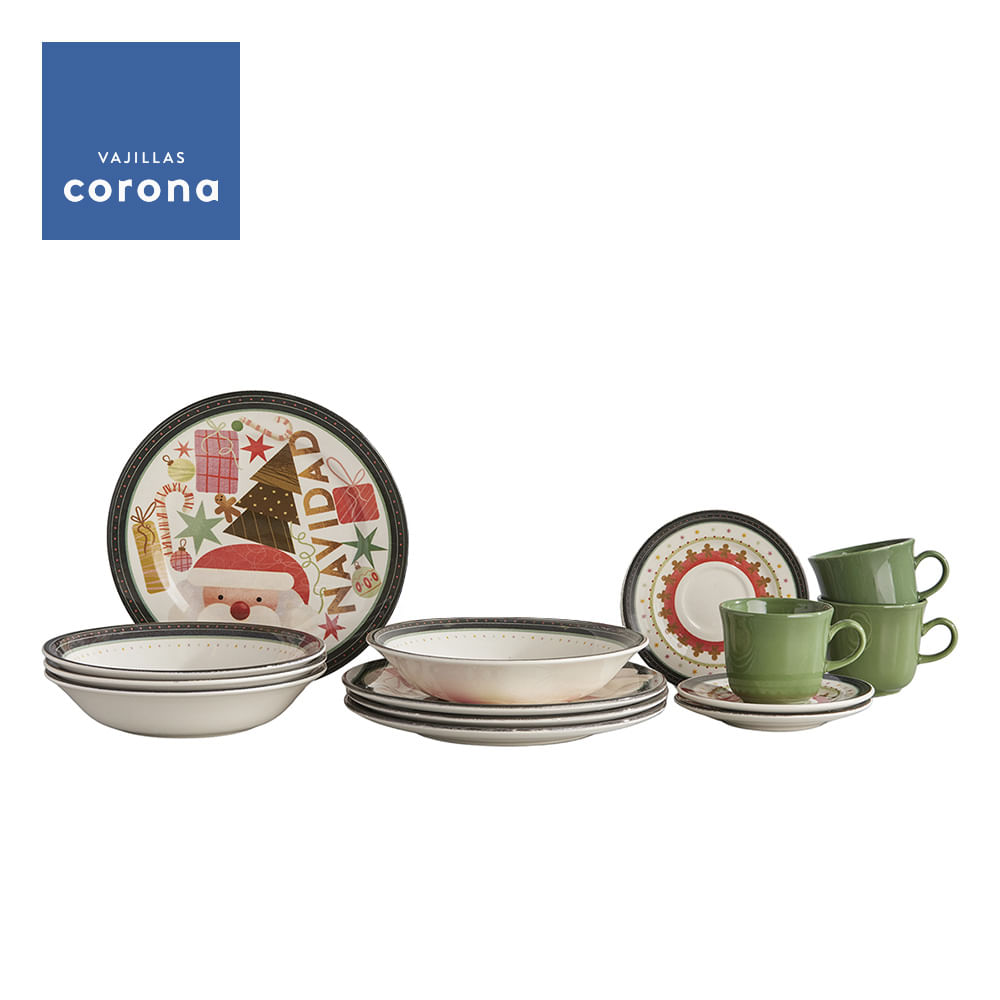 Vajilla Corona Navidad Santa Dream 4 Puestos 16 Piezas