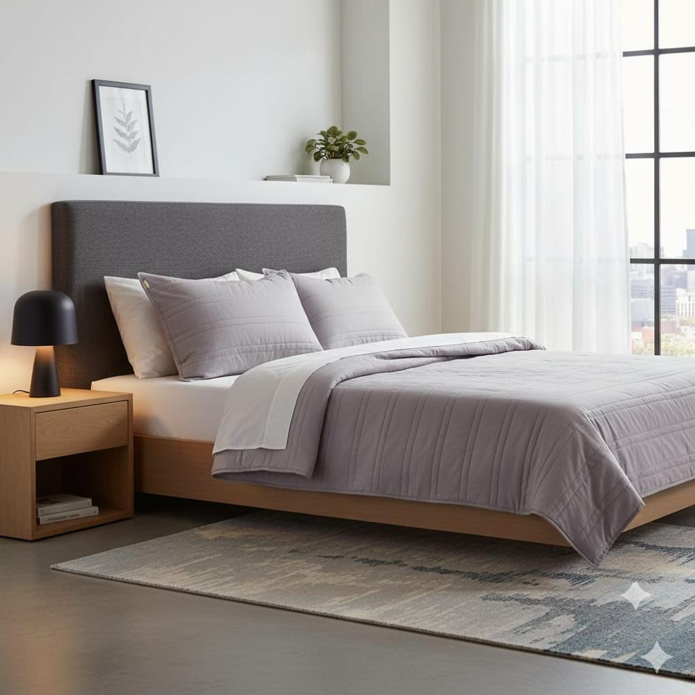 Cubrecama Algodón 220 hilos Lila con Funda Sham 2plz Free Home Premium