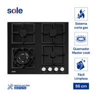 Cocina Encimera de Vidrio Templado Sole SOLCO040 Negro 59cm