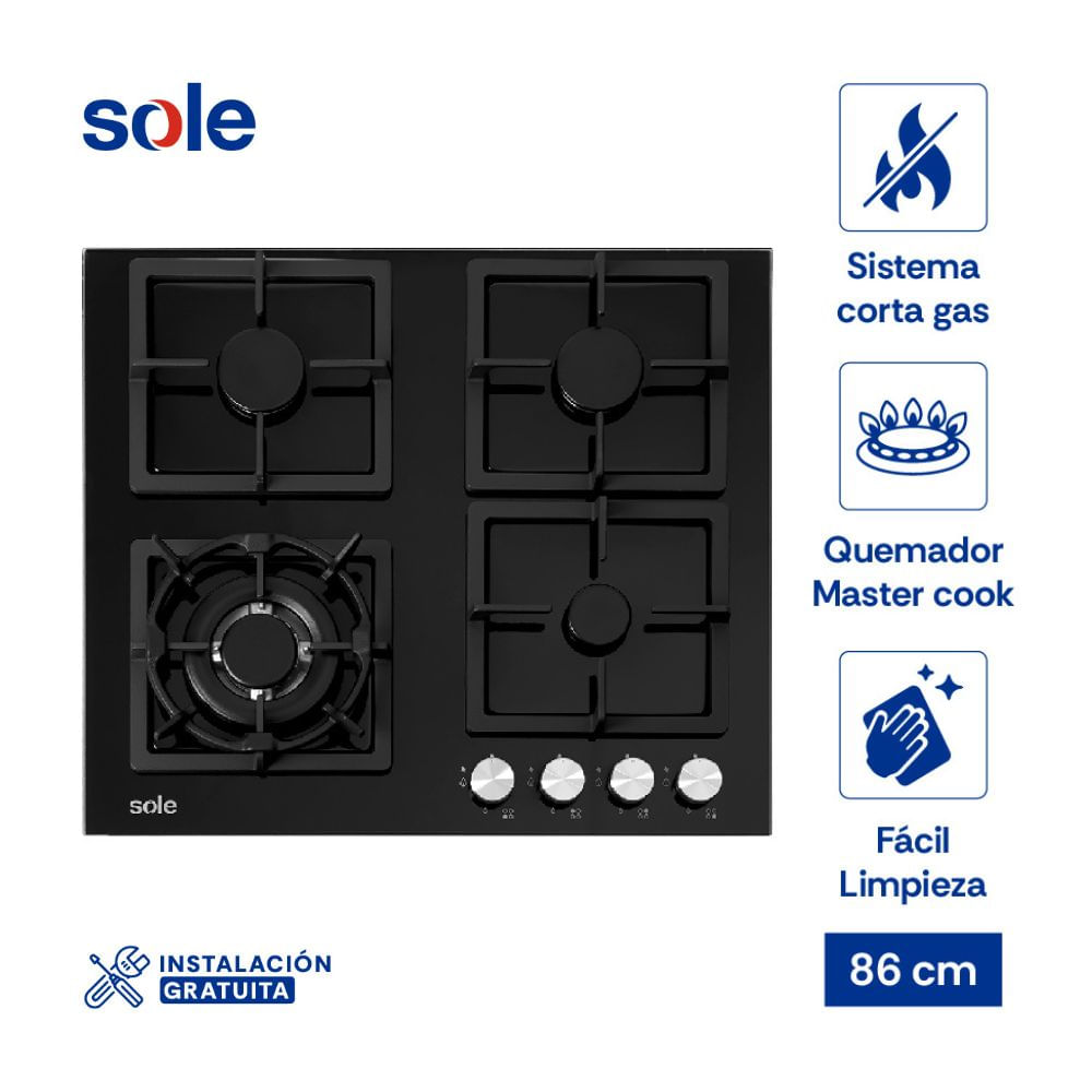 Cocina Encimera de Vidrio Templado Sole SOLCO040 Negro 59cm