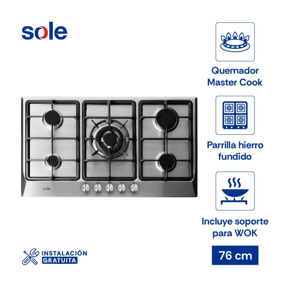 Cocina Encimera de Acero Inoxidable Sole SOLCO038 86cm