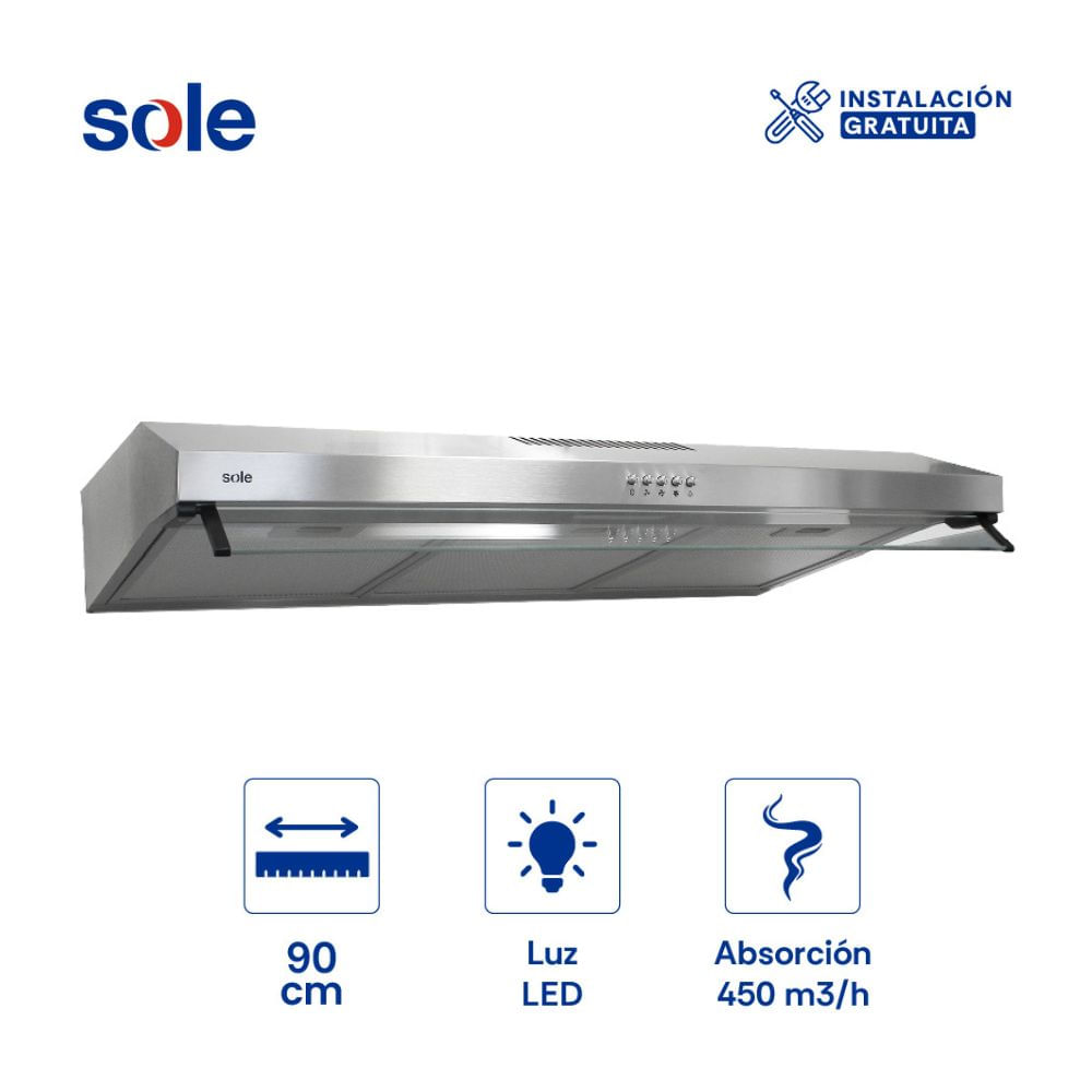 Campana Extractora Convencional 90cm Sole Nueva Roma 2 Motores Acero Inoxidable