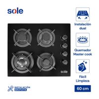 Cocina Encimera de Vidrio Templado Sole Modelo SOLCO068 Negro 60cm
