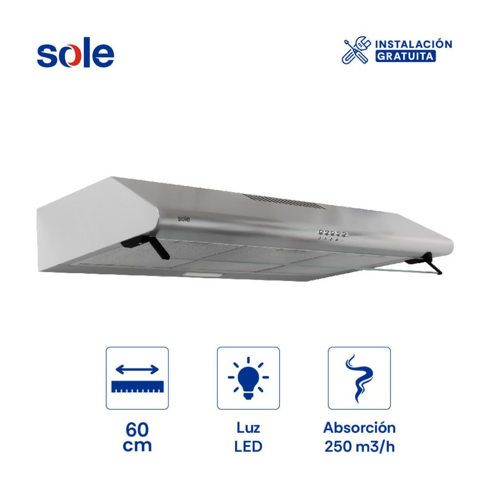 Campana Extractora 80cm Sole Hera Acero Inoxidable Plata