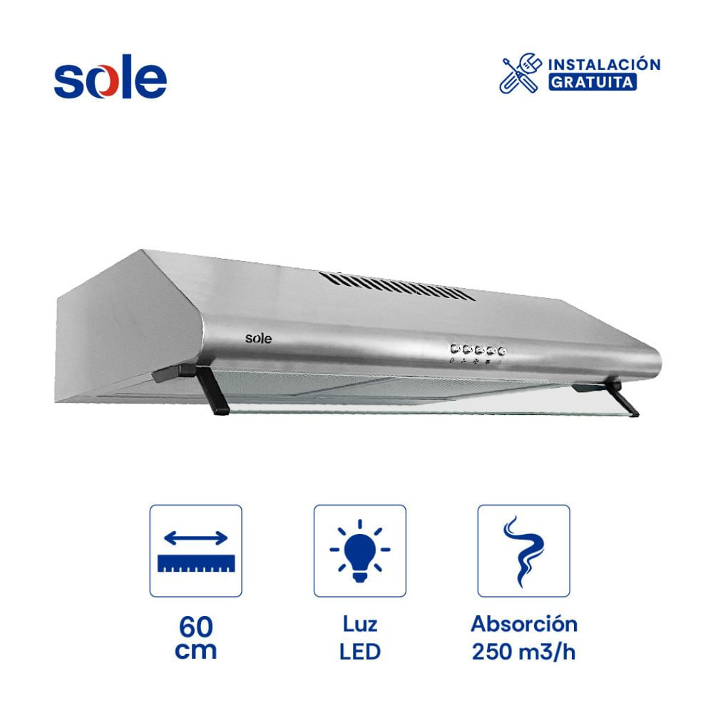 Campana Extractora Convencional 60cm Sole Hera 1 Motor Acero Inoxidable Plata