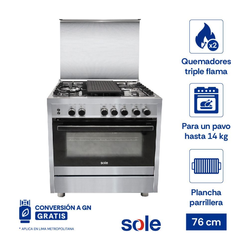 Cocina de Pie Sole Bali 5H Acero Inoxidable 76cm Gris con Horno