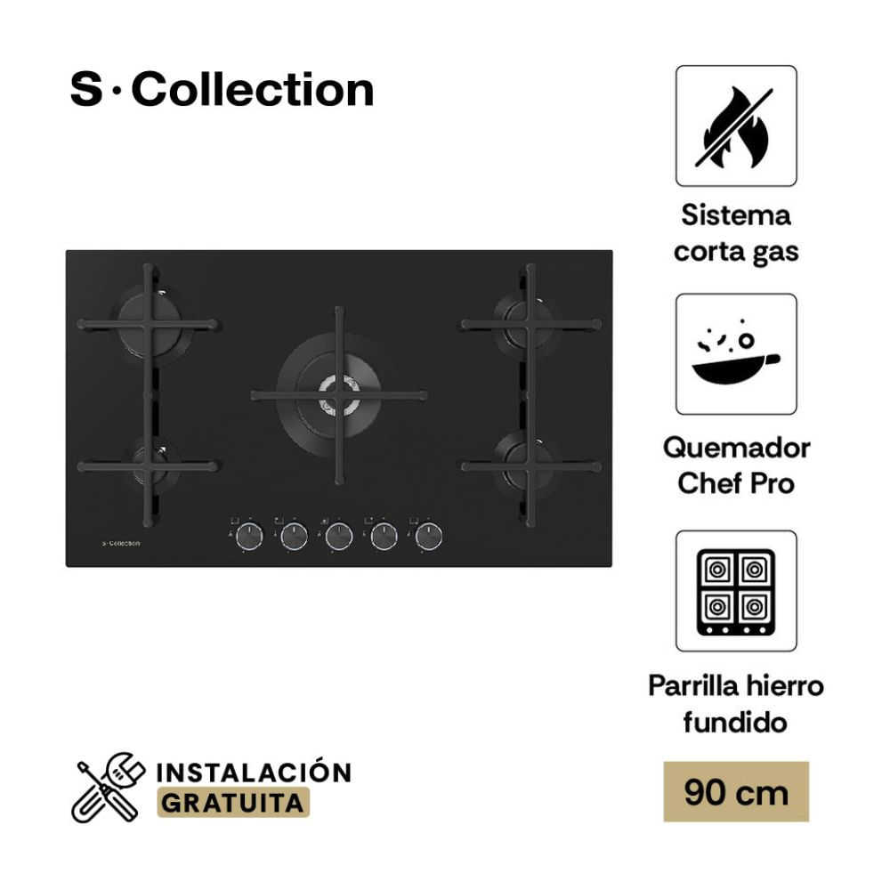 Cocina Encimera 90cm S-Collection Pureblack a Gas Smart