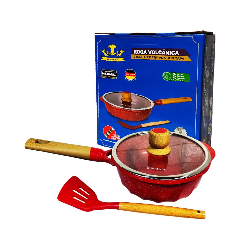 Sartén con Tapa SUPREMA 24cm Cerámico Antiadherente Rojo