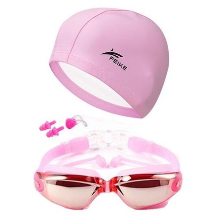 Lentes Natación Rosados HD Protección UV con Gorro Elastico