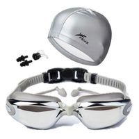 Lentes Natación Grises HD Protección UV con Gorro