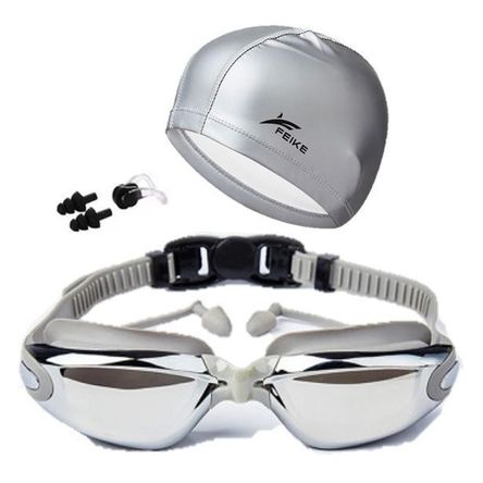 Lentes Natación Grises HD Protección UV con Gorro