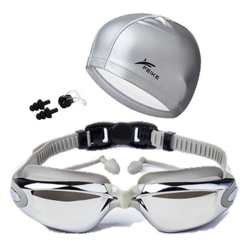 Lentes Natación Grises HD Protección UV con Gorro