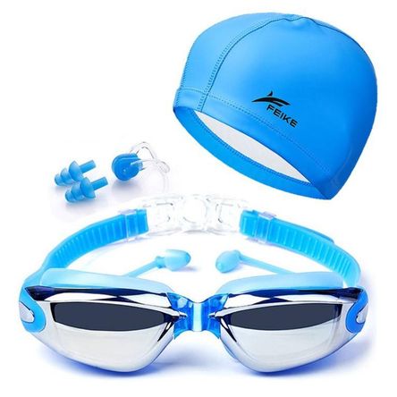 Lentes Natación Azules HD Protección UV con Gorro