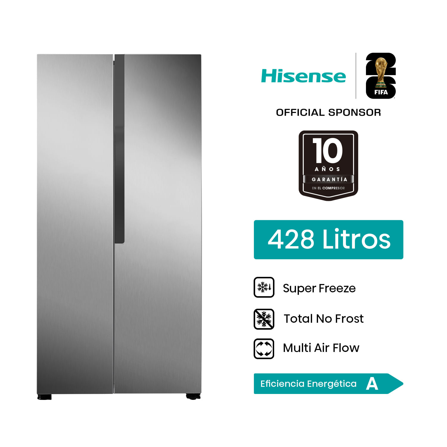 Refrigeradora Hisense Side By Side 428L RS3P428NEDA Gris