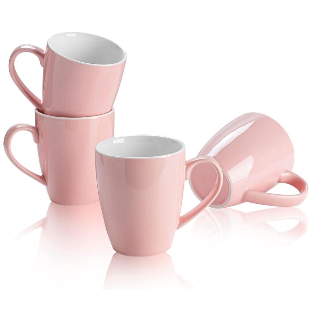 Set De 6 Tazas Cerámicas 500 Ml Elegantes Color Rosa