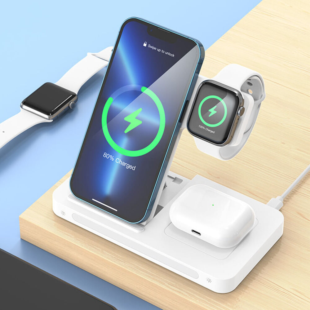 CARGADOR INALAMBRICO 3 EN1 PLEGABLE 5-15W IOS TIPO C WL-19 BWOO