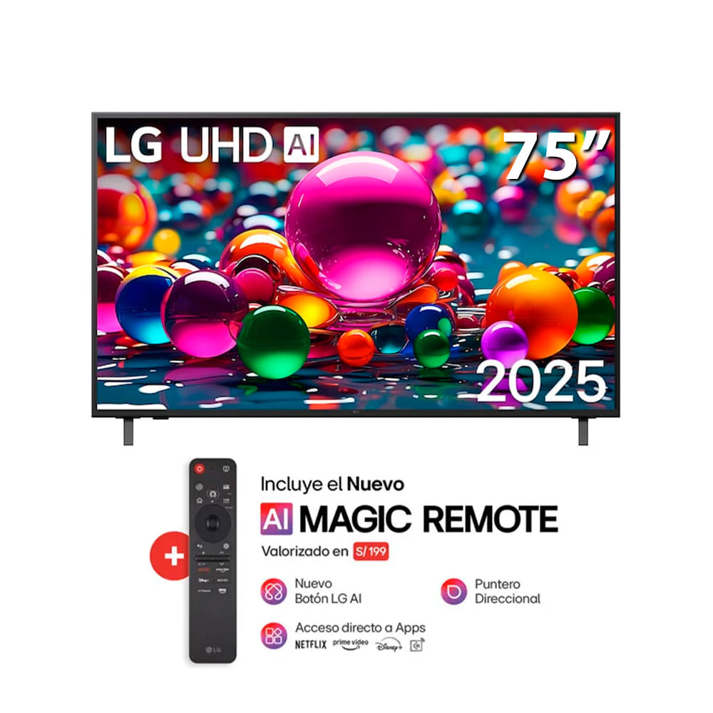 Televisor LG 75 UHD 4K Smart 75UA8000PSB AI ThinQ Procesador Alpha 7 AI Gen8 + Magic Remoto