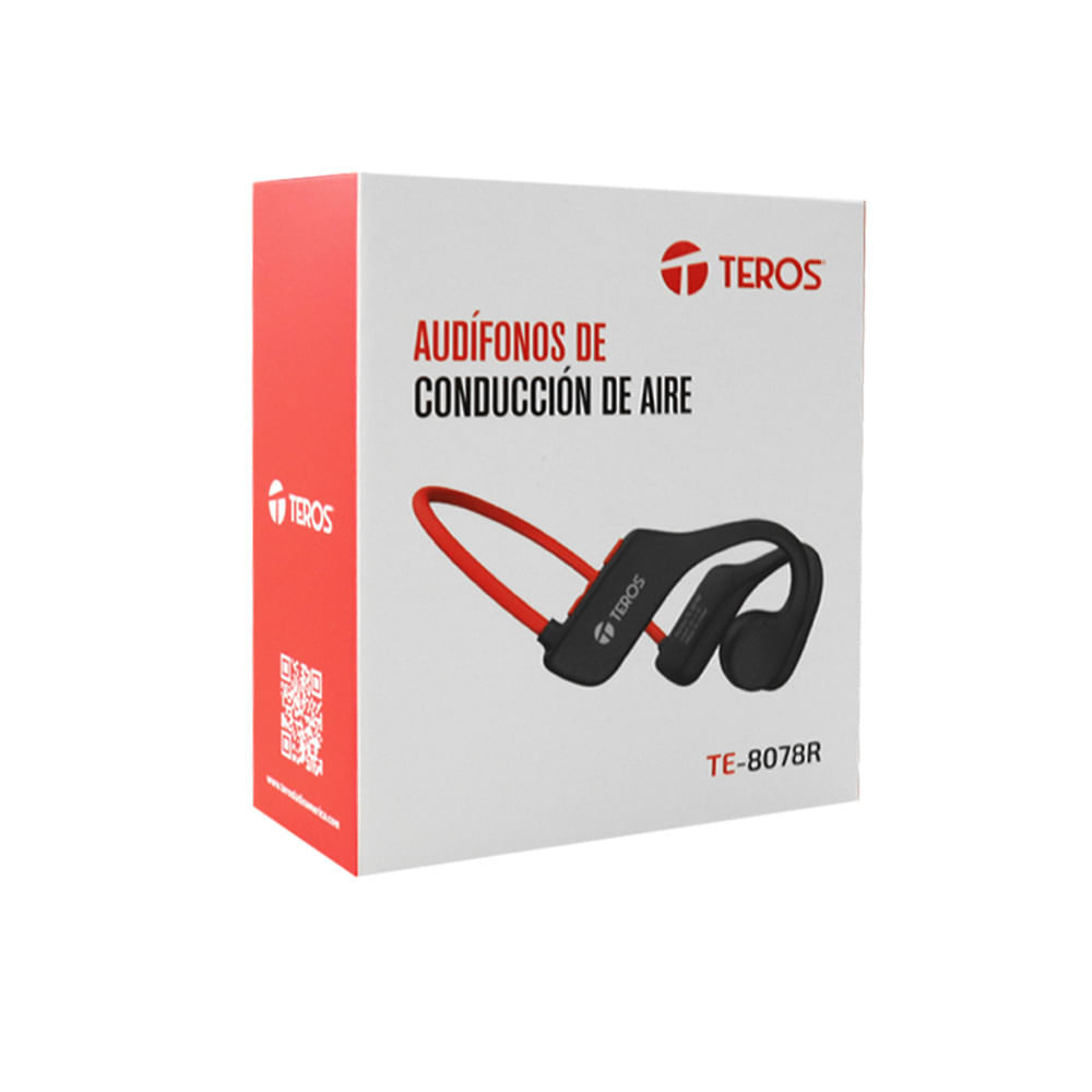 Audífonos Teros TE-8078R Bluetooth de conducción de aire color rojo y gris - sonido envolvente
