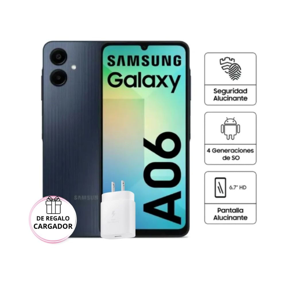 Celular Samsung Galaxy A06 4RAM-128GB Color Negro con Cargador Celular Samsung Galaxy A06 4RAM-128GB Color Negro con Cargador