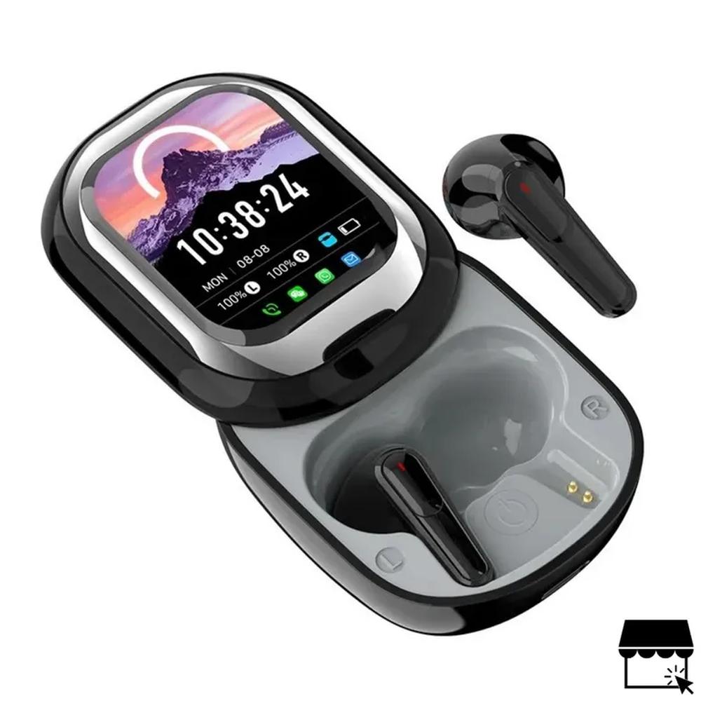 Audífono bluetooth app con pantalla tactil Llamadas y Mensajes - NEGRO