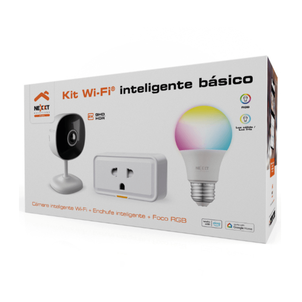 Combo Nexxt Wifi: Cámara Smart 1080 + Foco RGB + Enchufe Inteligente