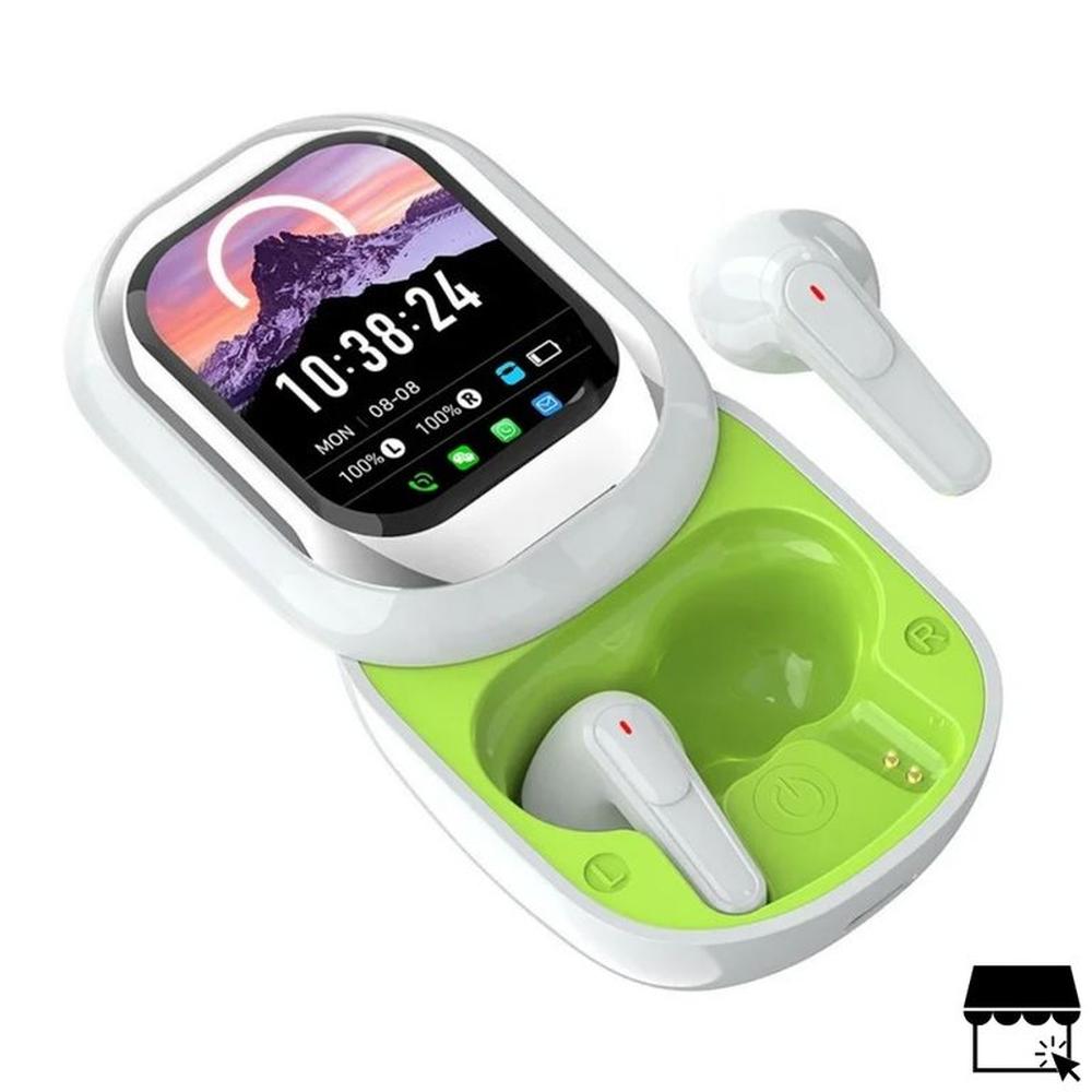 Audífono bluetooth con pantalla tactil Llamadas y Mensajes - BLANCO