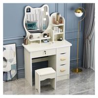 Tocador De Maquillaje Espejo Taburete Para Dormitorio Gato Blanco