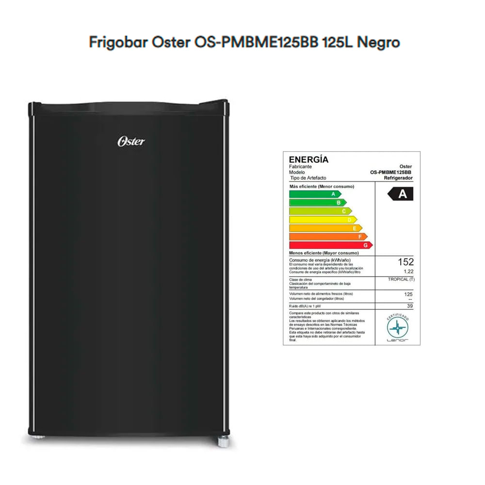 Frigobar Oster 125 Litros OS-PMBME125BB Color Negro
