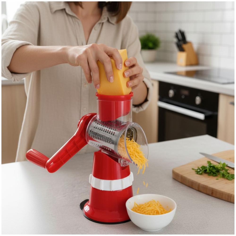 Rallador Giratorio Multifuncional 3 en 1  para Verduras Alimentos Rojo