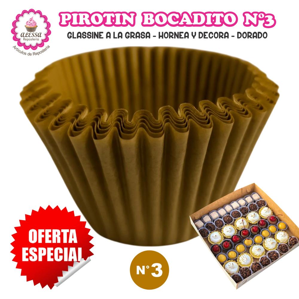 Pirotin Bocadito a la Grasa Horneable Dorado Número 3 - 1000 unidades