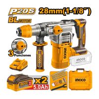 ROTOMARTILLO BRUSHLESS INGCO 20V 4.5J SDS PLUS 2 BATERÍAS 5.0AH CRHLI202885