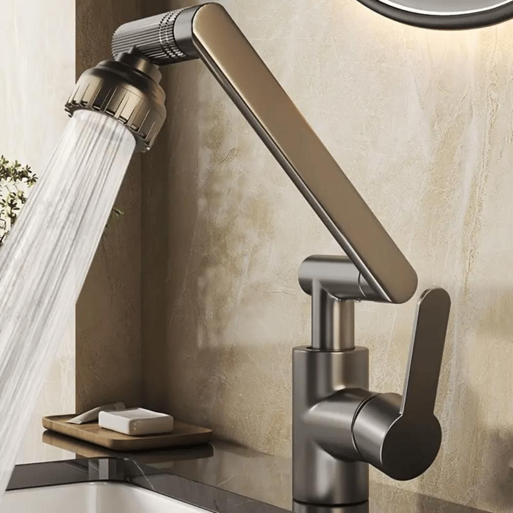 Mezcladora Monomando Brazo Robótico GRIS para Lavabo de Baño Agua Fría y Caliente