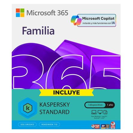 MICROSOFT 365 FAMILIA IA COPILOT Y KASPERSKY LICENCIA MICROSOFT 365 FAMILIA IA COPILOT Y KASPERSKY LICENCIA