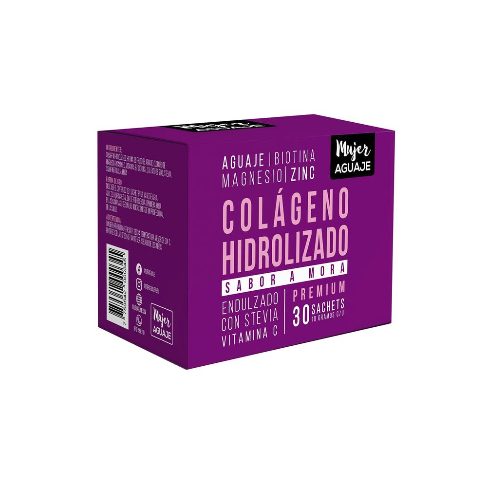 Colageno Hidrolizado sabor Mora Caja 30 sachets 10g c/u Mujer Aguaje Colageno Hidrolizado sabor Mora Caja 30 sachets 10g c/u Mujer Aguaje