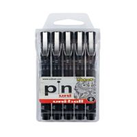 Uni Pin Estilógrafo Punta Fina Pack x 5 - Negro