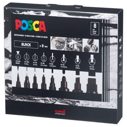 POSCA Pack x 8 PC-Mix Set Negro Todas las Puntas