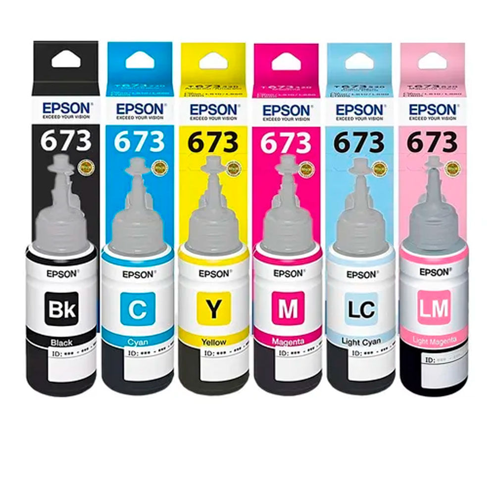 Kit de Tintas Epson T673 Originales Negro Cian Magenta y Amarillo