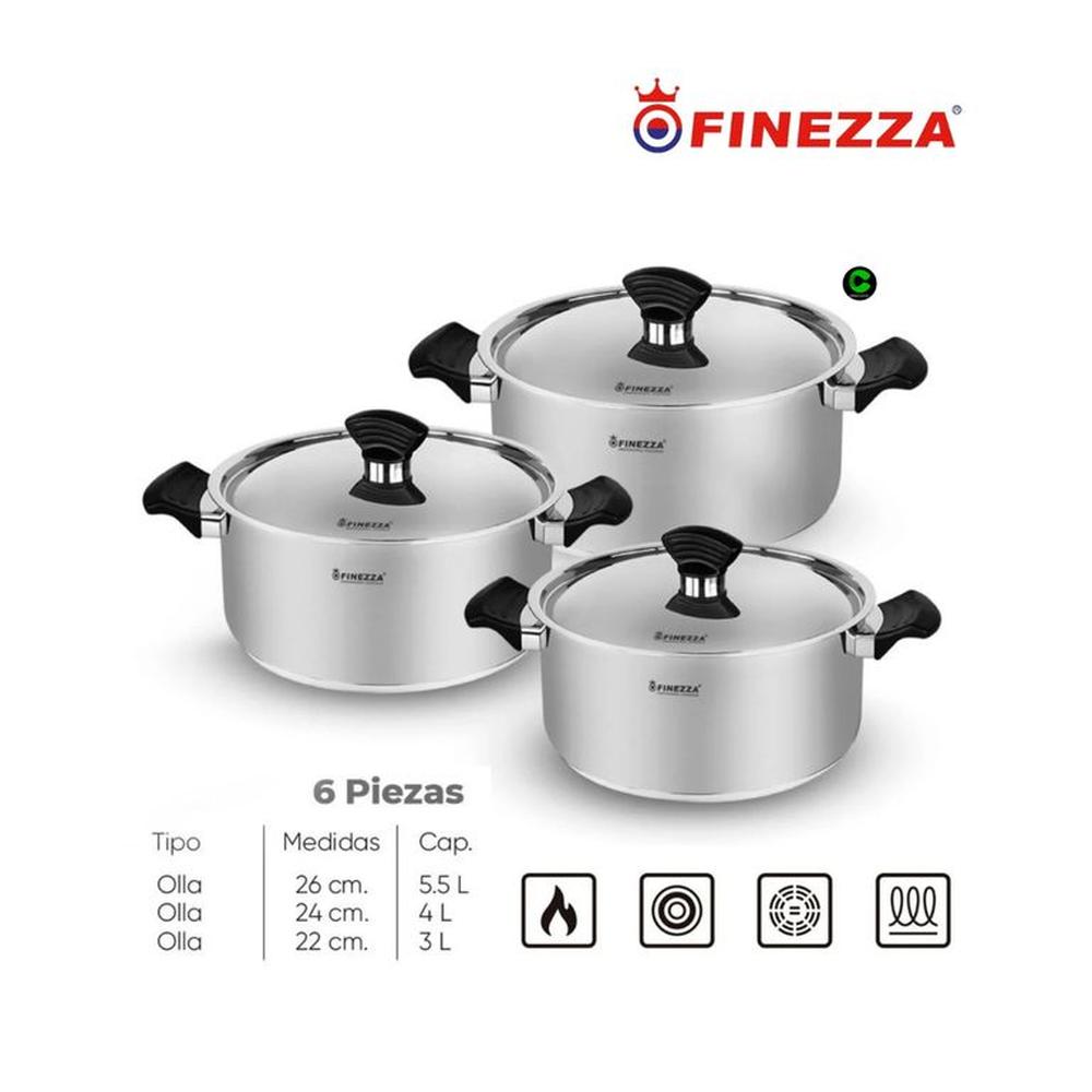Juego de ollas Finezza de acero inoxidable FZ-1042TS-IN 6 PZAS