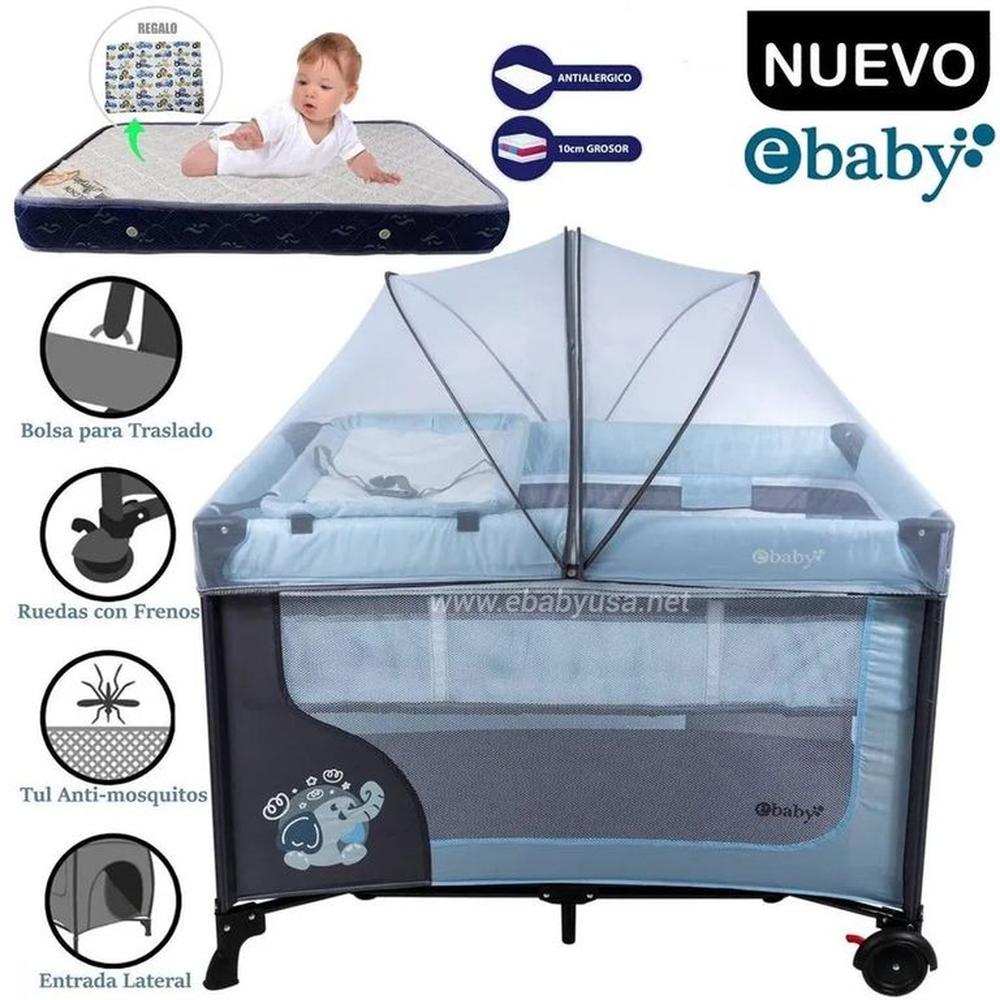 Cuna Corral Ebaby Happy Dream con Cambiador Colchon Azul