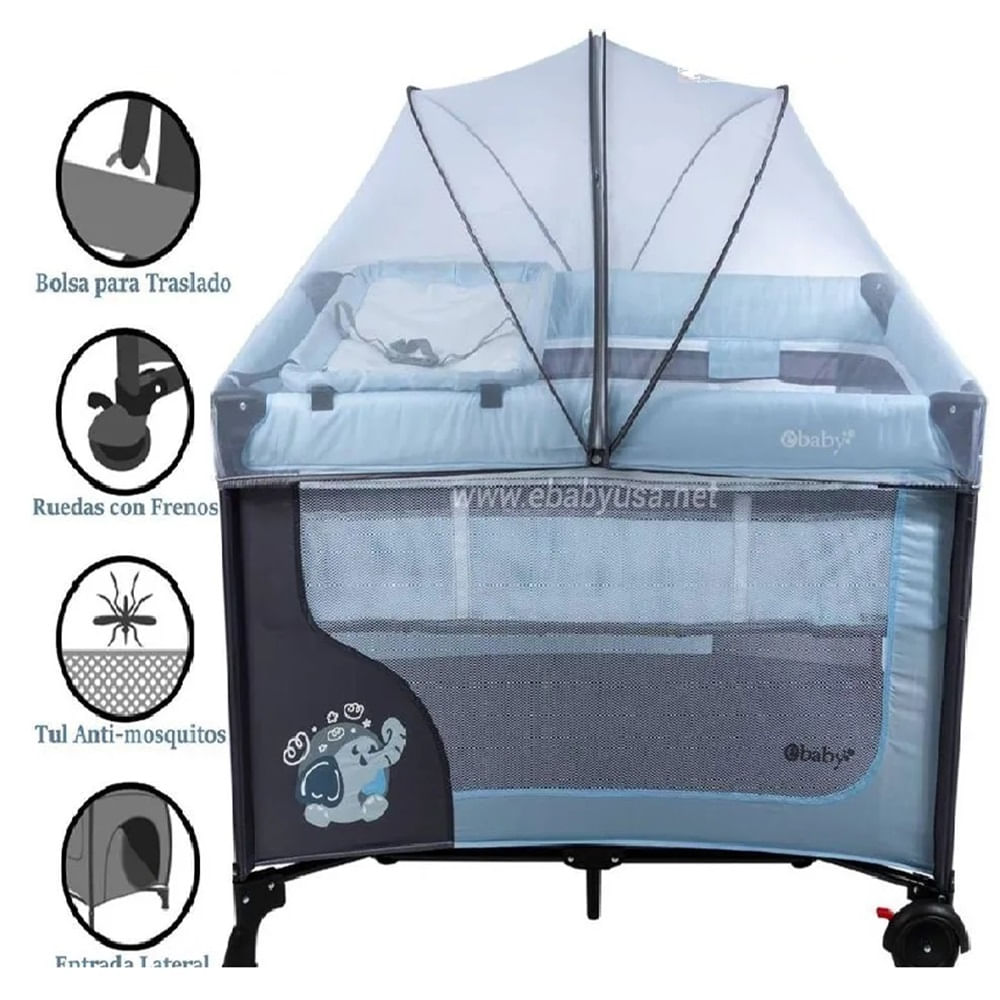 Cuna Corral Ebaby con Cambiador Happy Dream 727-2 Azul