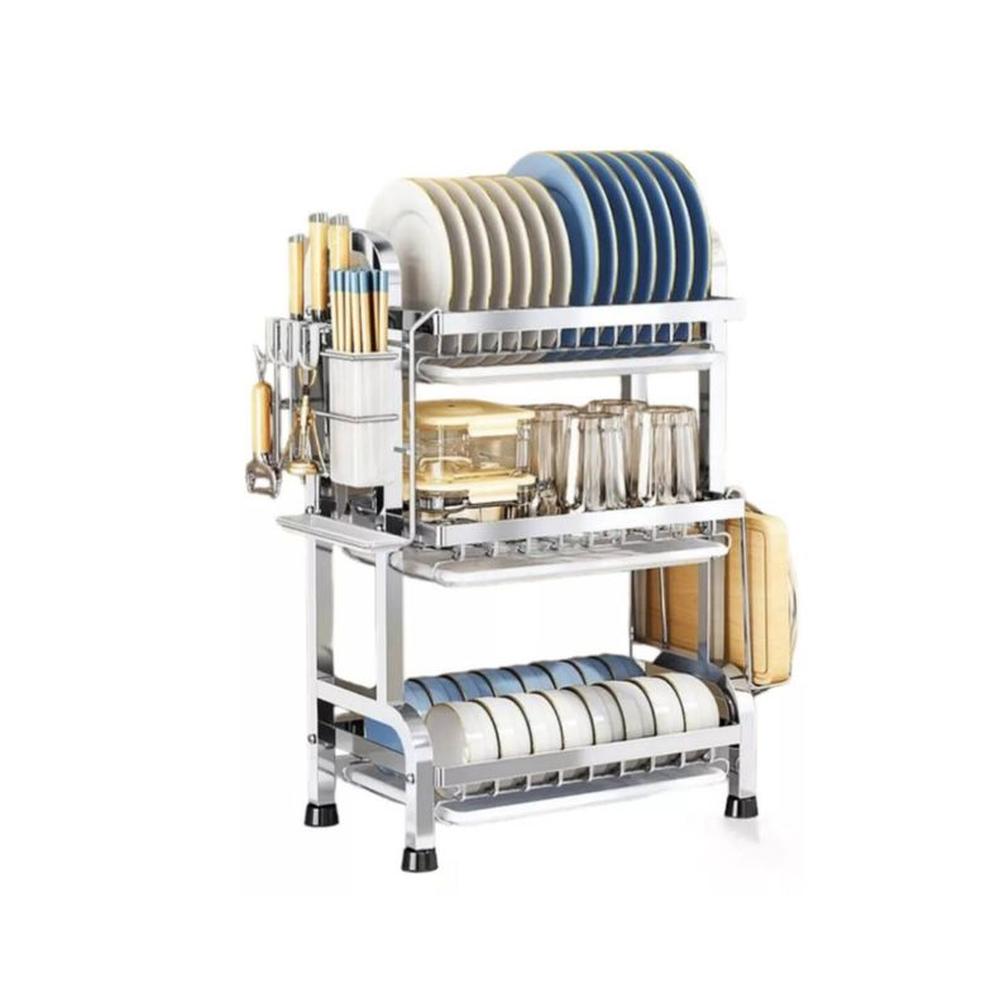 Escurridor organizador de Platos de Acero inoxidable con accesorios - 3 Niveles
