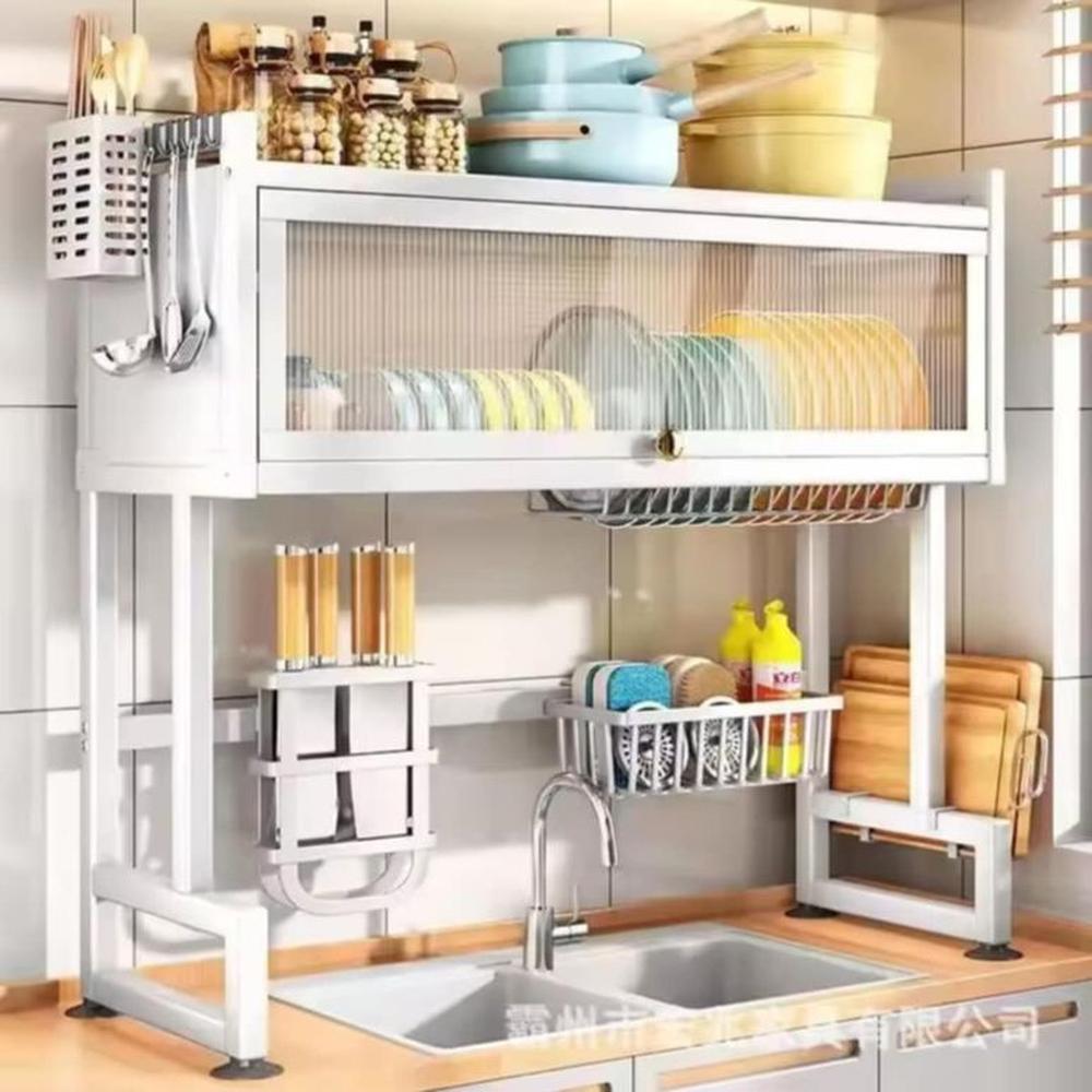 Escurridor de Platos de Acero Inoxidable de Fregadero Cocina con Tapa